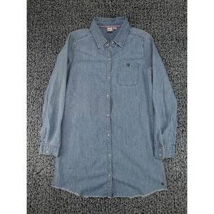 Roxy Shirt Dress Womens Medium Light Blue Good Raw Hem Denim Long Sleeve